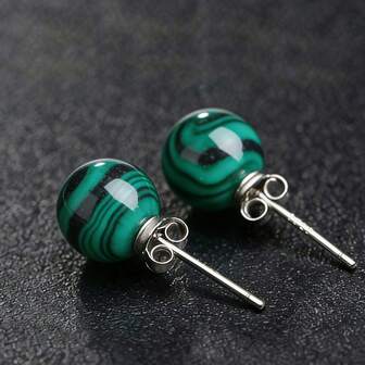 1 Pair 925 Sterling Silver Asymmetrical Pattern Inlaid Natural Peacock Green Gemstone Round Earrings, Designer Fashion Elegant Sexy Jewelry Gift For Young Women, Luxury Couple Vacation Present