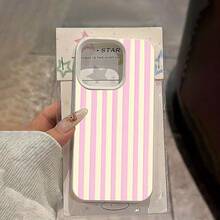 Funda de teléfono a prueba de golpes Una funda minimalista de teléfono con rayas rosadas y textura de cuero vintage, compatible con iPhone 17 / 17 Air / 17 Pro Max / 16 / 15 / 14 PLUS / 13 / 12 / 11, con propiedades de absorción de impactos y antideslizante, ligera y diseñada con un moderno parachoques suave y ajuste delgado a prueba de golpes. - 1 pieza - Ver 7