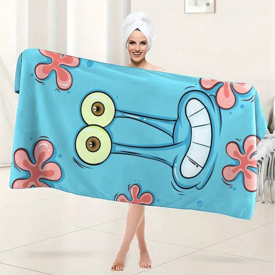 SpongeBob SquarePants 1条经典卡通图案吸水可爱毛巾，浴室必备，适合游泳、瑜伽和健身，完美礼物 - 彩色 - 查看 1