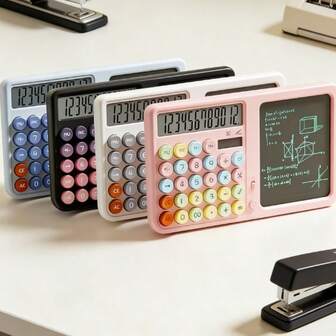 1 st. 12-siffrig multifunktionsräknare med , procent, kvadratrot, GT-totalberäkning, raderbart anslagsblock, lämplig för studentmatematik, kontorsekonomi, hemredovisning, kassör, macaronknappfärg, stor tydlig display, dubbel strömförsörjning, bärbar bordskalkylator