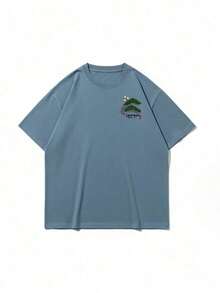 Men's Casual Versatile Simple Japanese Crane Print Short Sleeve T-Shirtgraphic Tee  Shirts - 霧霾藍 - 查看 3