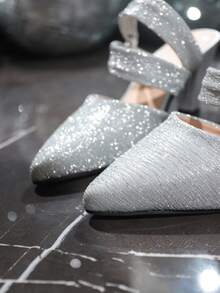 优雅女士套脚高跟凉鞋，百搭粗跟女鞋，适合夏季商务、派对、婚礼、夜店等场合 - 銀色 - 查看 7