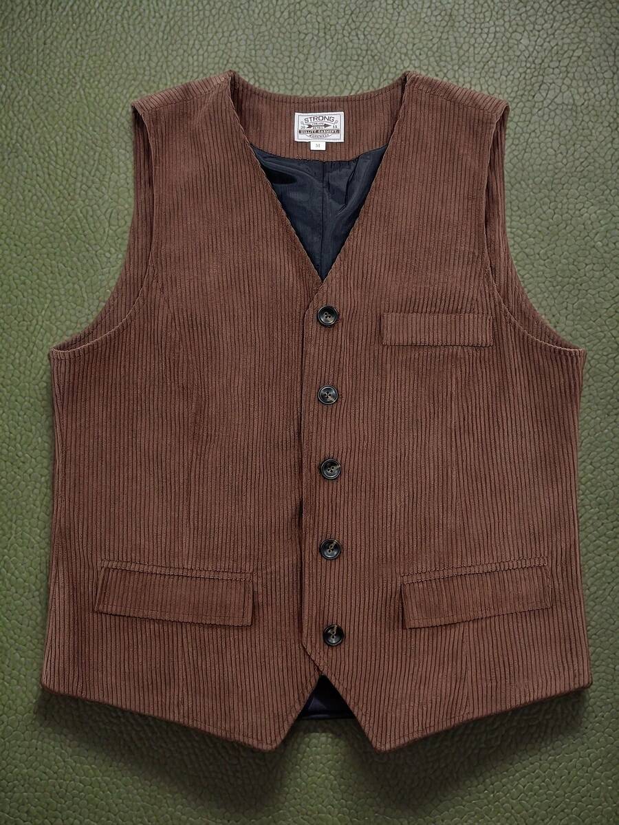 男士纯色西装马甲，假口袋设计，宽松版型，时尚简约风格，商务休闲