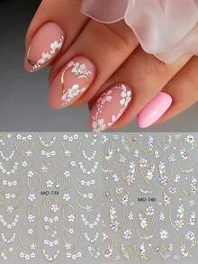 2pcs 5D Floral Nail Art Stickers, French Floral Geometric Love Pattern, Pink Sakura Design, Suitable For Women And Girls DIY Manicure, Valentine's Day Gift - Multicolor - View 7