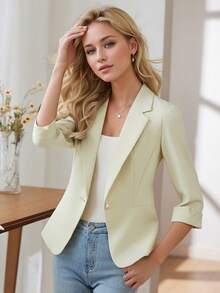 2026 夏季新款，适合娇小女性的薄款短袖休闲西装外套 - 綠色 - 查看 6