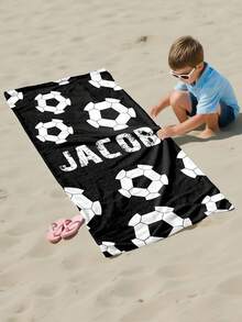Personalized Kids Beach Towel, Summer Birthday Gift, Summer Vibe, Customized Beach Towel, Swimming Pool, Beach Decor, Soccer Lover, For Boys - Multicolor - View 4