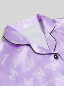 2pcs Tween Girl Purple Butterfly Short Sleeve Shorts Pajama Set - Multicolor - View 7