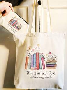 2 Pcs/Set Bookmark Stationery Coffee Flower Pattern Shoulder Bag And Makeup Bag Set, Multi-Purpose Class Handbag Pencil Case Set, For School, Library, Travel, Beach Vacation, Cruise Travel, Lightweight Foldable Canvas Bag Set, Birthday Gift For Women, Birthday Festival New Year Valentine's Day Mother's Day Back To School Teacher's Day Thank You Gift For Teacher Must-Have Travel Bag Luggage Bag Duffle Bag Overnight Bag Large Capacity Durable Travel Organizer Cruise Essential Vacation Essentials Travel Essential Holiday Essential - Beige - View 18