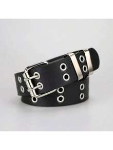 Cinturón de metal con ojales de estilo Y2K para mujeres, cinturón de cintura de piel de PU minimalista y versátil, adecuado para uso casual, de fiesta y escolar