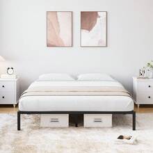 Marco de cama completo de 12 pulgadas, sin necesidad de somier, plataforma de metal resistente, tamaño completo para dormitorio, fácil de montar, silencioso, color negro. - 75,2" de largo x 53,9" de ancho x 12" de alto - Ver 6