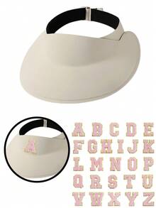 1顶春夏儿童尼龙透气遮阳帽，3色套装，含26个自粘刺绣字母贴纸，可调节户外防晒帽，DIY字母装饰时尚无帽檐帽，夏季降温帽 - 粉紅色(字母) - 查看 28