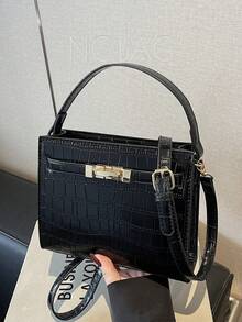 1 Bolsa Feminina Versátil E Moderna, Bolsa Transversal De Ombro Em Pu, Ideal Para Férias, Encontros E Presentes - Preto - Ver 1