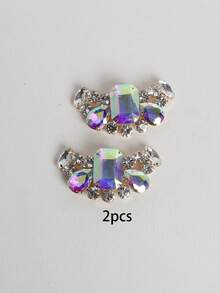 2pcs Multi-Color Crystal Rhinestone Hollow Clip-On Accessories, Princess Style Jewelry, Suitable For Elegant & Sexy Women's High Heels And Outfits