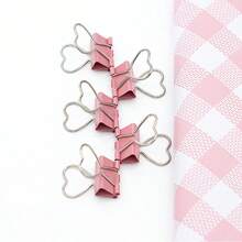 1个/10个粉色心形19毫米金属办公文件夹，折叠式设计，粉色心形回形针，办公用品文件夹，金属财务规划师文件夹夹，多功能粉色心形金属文件夹夹 - 链夹，适用于照片、标签、文件和办公/家居装饰DIY文具配件，情人节礼物，节日礼物 - 彩色 - 查看 11