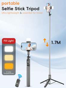 Gậy selfie không dây Bluetooth 1.7M kèm đèn LED, giá đỡ điện thoại di động bằng thép không gỉ xoay 360°, nhẹ và nhỏ gọn, tương thích với iPhone 16/15/14/13/12/11/XS/XR/X/Plus, Galaxy S25/S24/S23/S22 Ultra và các điện thoại thông minh Android khác, GoPro, thích hợp cho du lịch/chụp ảnh selfie, tương thích với điện thoại và Android, lý tưởng cho kỳ nghỉ đông, du lịch, chiếu sáng phụ, hoạt động ngoài trời, phát trực tiếp, thiết bị quay vlog, xoay 360°. - Nhiều màu - Xem 3