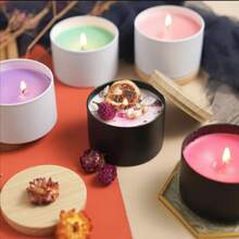6/12 Peças Potes de Vela Pretos e Brancos, Suportes de Vela Pretos Foscos de 4oz com Tampas de Grão de Madeira, Para Fabricação de Velas, Suportes de Pavio, Adesivos de Pavio, Artesanato DIY, Armazenamento de Itens Pequenos, Bases para Velas - Multicolorido - Visão 8