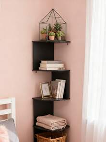 Bộ 1 kệ góc treo tường 2/5 tầng màu đen, thiết kế hiện đại với các lớp xếp so le, phù hợp với không gian góc tường, dùng để trưng bày đồ trang trí và cây cảnh, thích hợp cho góc tường phòng khách/phòng ngủ, trang trí nhà cửa và phòng tắm. - Đen và trắng - Xem 7