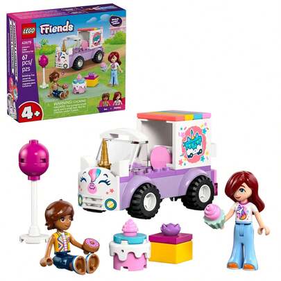 LEGO Bloques de construcción (Bloques de construcción) Serie Amigos Camión de entrega de pastel de unicornio Juguete de bloques de construcción, adecuado para niñas y niños mayores de 4 años, incluye minifiguras de Paisley y Leo y accesorios, idea de regalo de cumpleaños, 42675