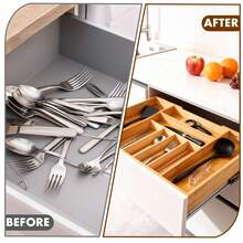 Expandable Drawer Organizer Bamboo Tray, Adjustable Cutlery & Utensil Holder For Kitchen, Office, Jewelry & Junk Drawers - gừng - Xem 4