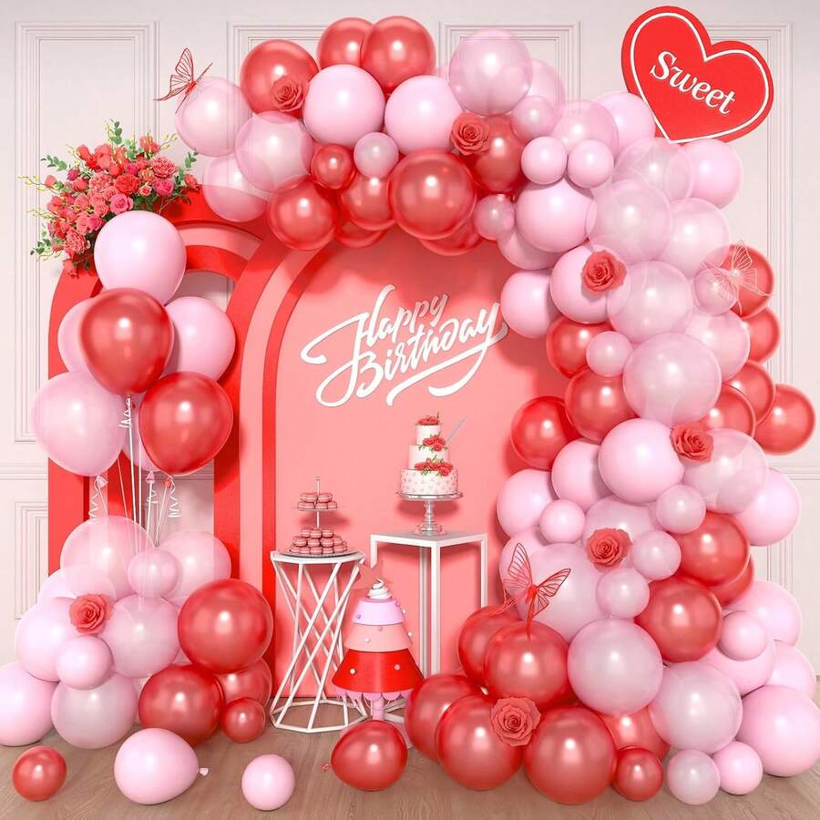 120Pcs Red And Pink Balloon Arch Kit,Pastel Pink And Red Balloon Garland Kit Pearl Pink Party Balloons Latex Balloons For Valentines Day Decorations Birthday Baby Shower Wedding - Multicolor - View 1