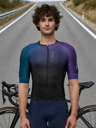 HISERWA Maillot de ciclismo profesional para hombres - Tejido de punto de poliéster transpirable, cuello redondo, manga corta, ajuste regular, parte superior deportiva para ciclismo, pesca, casual de fin de semana - 93% poliéster + 7% elastano de alta resistencia, colección de verano/primavera/otoño