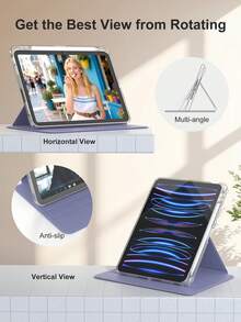 Anti-Scratch IPad Case Compatible With Built-In Pencil Holder, 360 Degree Rotating Folio Stand Cover, Premium Shockproof Auto Wake/Sleep And Flexible Viewing Angles-Light Grayish Purple - Dusty Purple - View 6