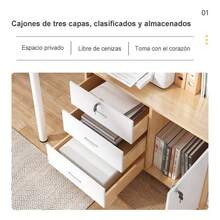 Armario de archivos móvil para oficina, armario de almacenamiento con ruedas de madera estampada clara (almacenamiento doble: cajones + compartimentos abiertos) - Blanco - Ver 5