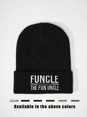 1pc Winter Y2K Stretchy Knit Hat For Men,Street Hip Hop Beanie With Letter Embroidered "FUNCLE THE FUN UNCLE",Daily Warmth