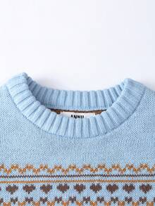 Annil Children's Clothing, Girls' Round-Neck Pullover Sweater, Winter Fair Island Jacquard Fashionable And Warm Thick Knitted Sweater - Sunshine Blue - View 3