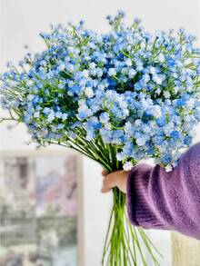 1/3/5pcs Blue Artificial Babys Breath Flower Bouquet Multi Stem Design 52cm Realistic Floral Decor Wedding Valentine Birthday Anniversary Home Desk Bedroom Bathroom Room Decoration Autumn Baby Breath Fake Flower Photography Prop Wedding Ornament Floral Arrangement - 藍色 - 查看 1
