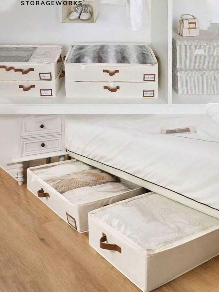 1个/2个/3个/4个床底收纳盒，家用衣物、毯子收纳盒，防潮整理盒，无纺布折叠收纳盒