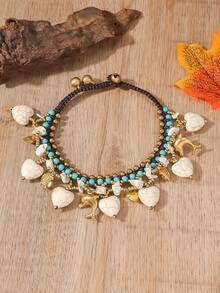 1pc Bohemian Style Turquoise Heart Pendant Wax Rope Woven Anklet, Suitable For Women's Daily And Holiday Wear, Especially Suitable For Summer - Multicolor - View 15