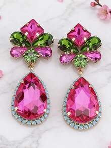 1对手工铜合金焊接几何形状水滴形玻璃水晶吊坠耳环（女士款） - 風格 - 查看 13