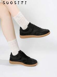 2025新款女式平底休闲轻便舒适运动鞋 - 黑色 - 查看 6