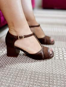 Sueli MF Sandal | 4.5cm Block Heel | True To Size | Premium Comfort Insole - Coffee Brown - View 2