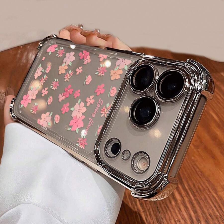Beautiful Flowers Pattern Phone Case for 17 16 15 14 13 12 11 Pro Max 17 AIR XS Max X Clear Cover - Dorado - Ver 1