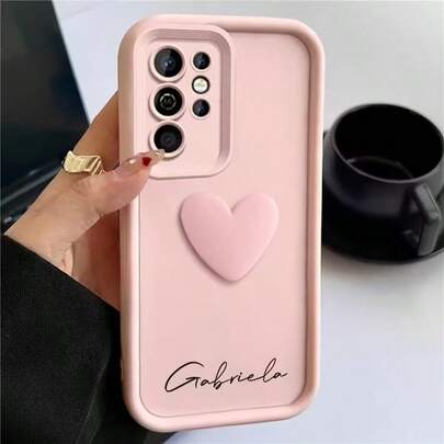 Customizable Full Coverage TPU Phone Case With Personalized Name And Cute Heart Design, Compatible With Samsung Galaxy S25, S24, S23, S22, S21, S20 Ultra Plus, A56, A55, A54, A53, A52, A35, A34, A16, A15, A14, A13 Supporting 4G And 5G, 11/11 Pro/11 Pro Max/12/12 Pro/12 Pro Max/13/13 Pro/13 Pro Max/14/14 Pro/14 Pro Max/15/15 Pro/15 Pro Max/16/16 Pro/16 Pro Max