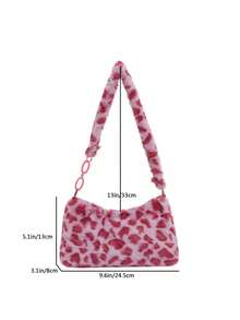 Leopard Print Fuzzy Shoulder Bag (Print Placement Random) - Pink - View 5