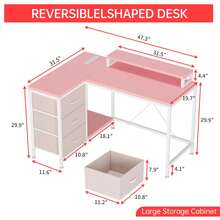 Mesa Esquinera en Forma de L con Tomas de Corriente y Luces LED | Estación de Trabajo Ergonómica para Oficina en Casa - Rosa - Ver 2