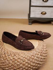 Mocasines con hebilla de caballo para mujer, nuevos oxfords de punta puntiaguda sin cordones, zapatos planos casuales y cómodos para el trabajo, versátiles para todas las estaciones - Café integral - Ver 7