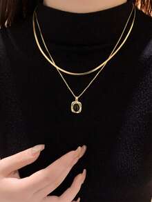 Collar con colgante cuadrado negro de lujo en capas - Cuadrado - Ver 1