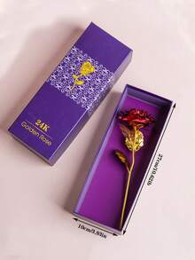 1支镀金箔永生玫瑰花礼盒，成品花束，母亲节/情人节礼物 - 彩色 - 查看 6