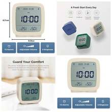 - Reloj despertador digital inteligente con mltiples alarmas, funciona con pilas, pequeo reloj despertador con visualizacin de temperatura y humedad para recmara, fcil - Azul - Ver 1
