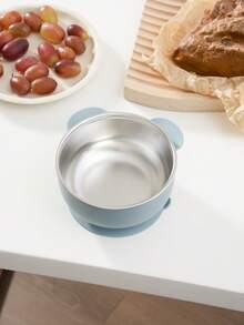 1pc Personalized Customization Name Silicone Children Bowl With Bear Design Removable Stainless Steel Inner Bowl Suction Base Self-Feeding Portable Kids Tableware - Multicolor - View 12