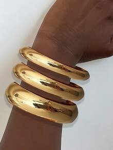 4/3pcs Vintage Exaggerated Old Coin Style Women Metal Smooth Gold Bangle Set, Suitable For Daily Wear And Party - Gold - View 3