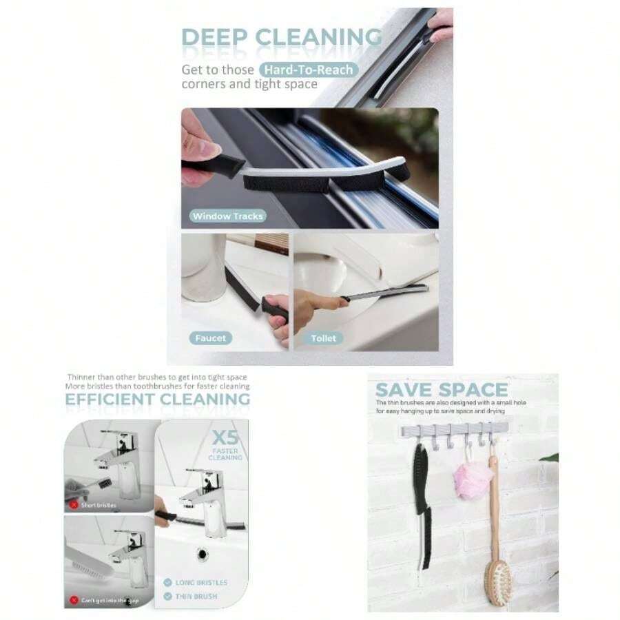 Crevice Cleaning Brush - Grout Scrub Brush, House Cleaning Supplies, Cleaning Tools, Home Essentials, Gifts Women Men, Hard Bristle Crevice Cleaner Brush Household Use, Bathroom - 黑色 + 3 - 查看 1