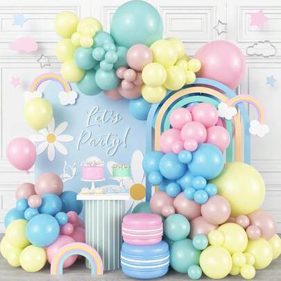128Pcs Patel Balloon Garland Arch Kit,Macaron Pink Yellow Green Blue Pastel Rainbow Colorful Balloon For Easter Spring Baby Shower Wedding Birthday Party Decorations