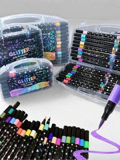 Set de 48/24/36/12/60 piezas de nuevos bolígrafos de purpurina de unicolor, punta de pincel suave, bolígrafos de purpurina perlada que no se desvanece, resaltadores coloridos, adecuados para pintura, garabatos navideños, regalos de Navidad/Año Nuevo, útiles escolares, papelería de oficina, accesorios de escritorio