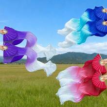 2pcs 150cm/59.05in Stage Performance Dance Fan - Blue, White, Red And White Gradient Long Silk - Lightweight And Easy To Handle. Suitable For Adult Fitness / Dance Team Rehearsal Props Fan. - Nhiều màu - Xem 12