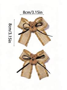 2 chiếc kẹp tóc hình gấu có nơ kẻ caro màu kaki, phụ kiện tóc hình gấu dễ thương, nhiều màu sắc và thời trang, phù hợp để sử dụng hàng ngày, làm quà tặng tựu trường, quà tặng Ngày Valentine, Ngày của Mẹ, quà sinh nhật, quà năm mới. - Nhiều màu - Xem 6